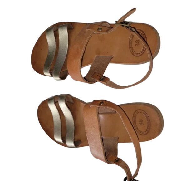 Handmade Leather "Clio" Style Sandals from Greece Gold Metallic Straps Size 7.5 - Picture 3 of 14